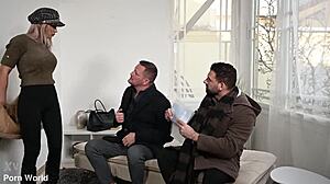 Shalina Devine, Lorenzo Viota, Ian Shaft GP2983 in raw deepthroat and anal finger action on bed