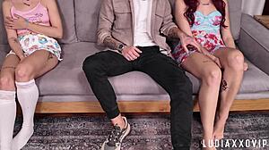 Teen Stepdaughter Used by Perv Stepdad Beside Shy Twin Sister