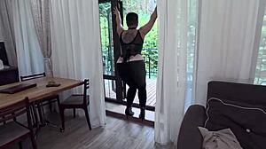 at the housewarming party, stepmom seduces her stepson with rough blowjob, pussy fuck, anal, and cum in mouth