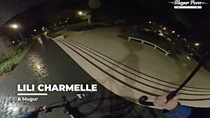Beautiful teen Lili Charmelle gives a great blowjob and has hot doggy style sex outside