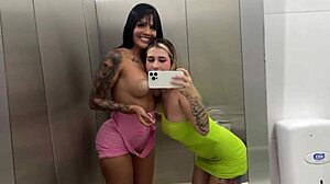 Latina Best Friend Licks Ass in Shopping Mall Outdoor Setting