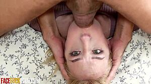 Adorable Gorgeous Blonde Takes Extreme Sloppy Blowjob With Huge Cock Face Fucking