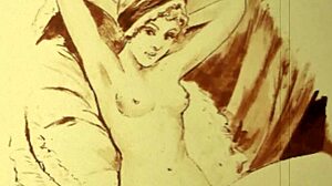 vintage erotic drawings featuring hairy antique figures in retro settings.