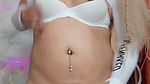 White transsexual in crossdressing jerks off a big cock