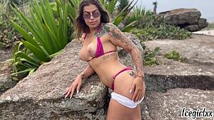 My friend took me to a beach in RJ, sucked his giant dick, then he fucked me hard at home until he came inside