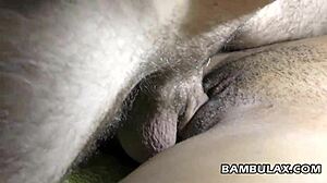 Ebony girlfriend surprises with big white cock creampie