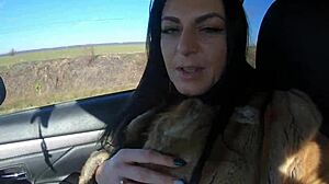 cheating wife shops fur-coat, sucks husband's friend outdoors