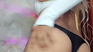 White transsexual in crossdressing jerks off a big cock