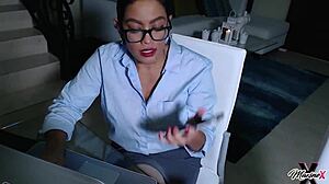 Slutty asian secretary maxine x fucks herself on the desk