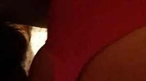 my nasty wife in sexy red lingerie shows off her nice pussy and big tits for a handjob