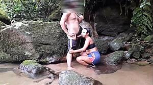 A Good Waterfall Scene Includes Brunette With Tattoo Getting Anal And Cum On Ass