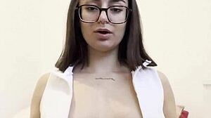 Pretty spanish student with glasses and small tits teases in homemade fetish video