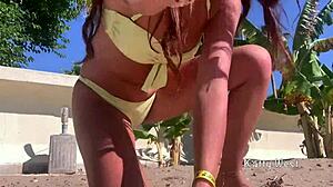 crazy girl pees in panties on beach