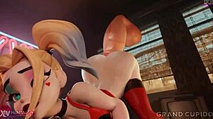 harley plays with giant dildo in 3d
