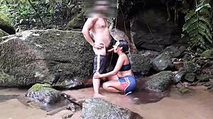 A Good Waterfall Scene Includes Brunette With Tattoo Getting Anal And Cum On Ass