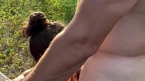 Skinny Young 18+ Hooker Fucked Behind Truck, Kneels for Load in Mouth.