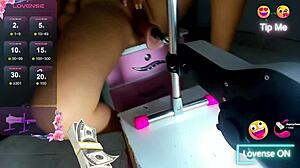 i got fuckd by the machin in missonary, my pusy orgasming with the dildo.