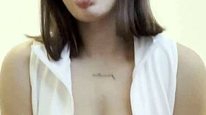 Pretty spanish student with glasses and small tits teases in homemade fetish video