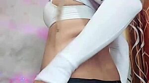 White transsexual in crossdressing jerks off a big cock