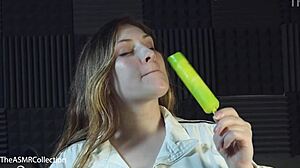 Mia sucks popsicle slobberingly wet in POV ASMR!