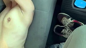 Skinny Young 18+ Hooker Fucked Behind Truck, Kneels for Load in Mouth.