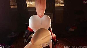 harley plays with giant dildo in 3d
