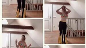 Belly dancer goddess performs with glasses and huge body in music video