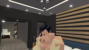 Hardcore sex with a big boobed prostitute in Roblox