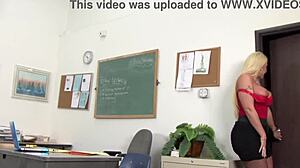 hot blond teacher in stockings masturbates before bbc action