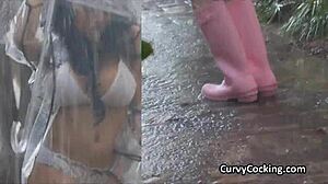 Oily round tits and ass riding a fat cock