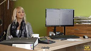 Blonde miss in loan interview gets banged hard