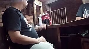 worker entertains self at office during shift