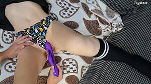 Petite 18+ stepsister uses trident vibrator for insane g-spot orgasms