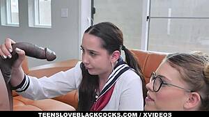 Teen girls Leah Lee and Kyra Rose shake with orgasms on BBC