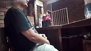 worker entertains self at office during shift