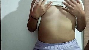 milf massages her huge natural tits with real pleasure at home