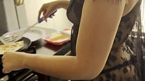 My Friend Cooks For Me In Just Lingerie And Thong
