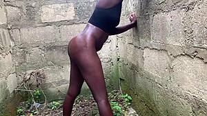 Ebony Babe Feels Desire Bent Over For Doggystyle Creampie In Building