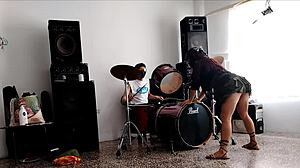 Curvy Latina Student Shakes Ass in Striptease to Drums