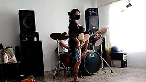 Curvy Latina Student Shakes Ass in Striptease to Drums