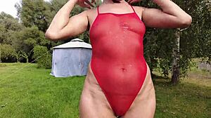 I’m Thrilled by This Mesh Pink Monokini Showing Off Everything in the Garden