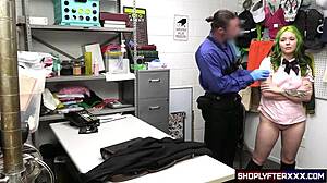 Naughty uniform girl gets pussy smashed by security guard in garage