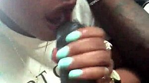 ebony babe gives sloppy public blowjob in car while gagging on huge shaft