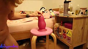 homemade blonde plays with huge buttplug