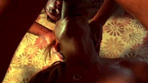 Olga Cabaeva bent over in fishnets for deepthroat and fingering by big tits mommy in crowded room