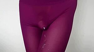 Cum on my burgundy leggings.