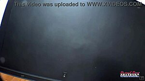 Petite brunette coed Sabrina rubs hairless tits while sucking hard cock in POV interracial session