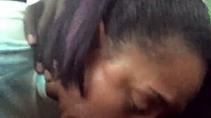 ebony babe gives sloppy public blowjob in car while gagging on huge shaft