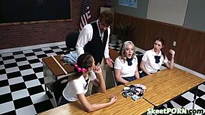 cum swap detention with three student pussies and one lucky teacher dick