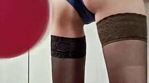 Tall teen mistress Elza Kom dominates with balloons and feet